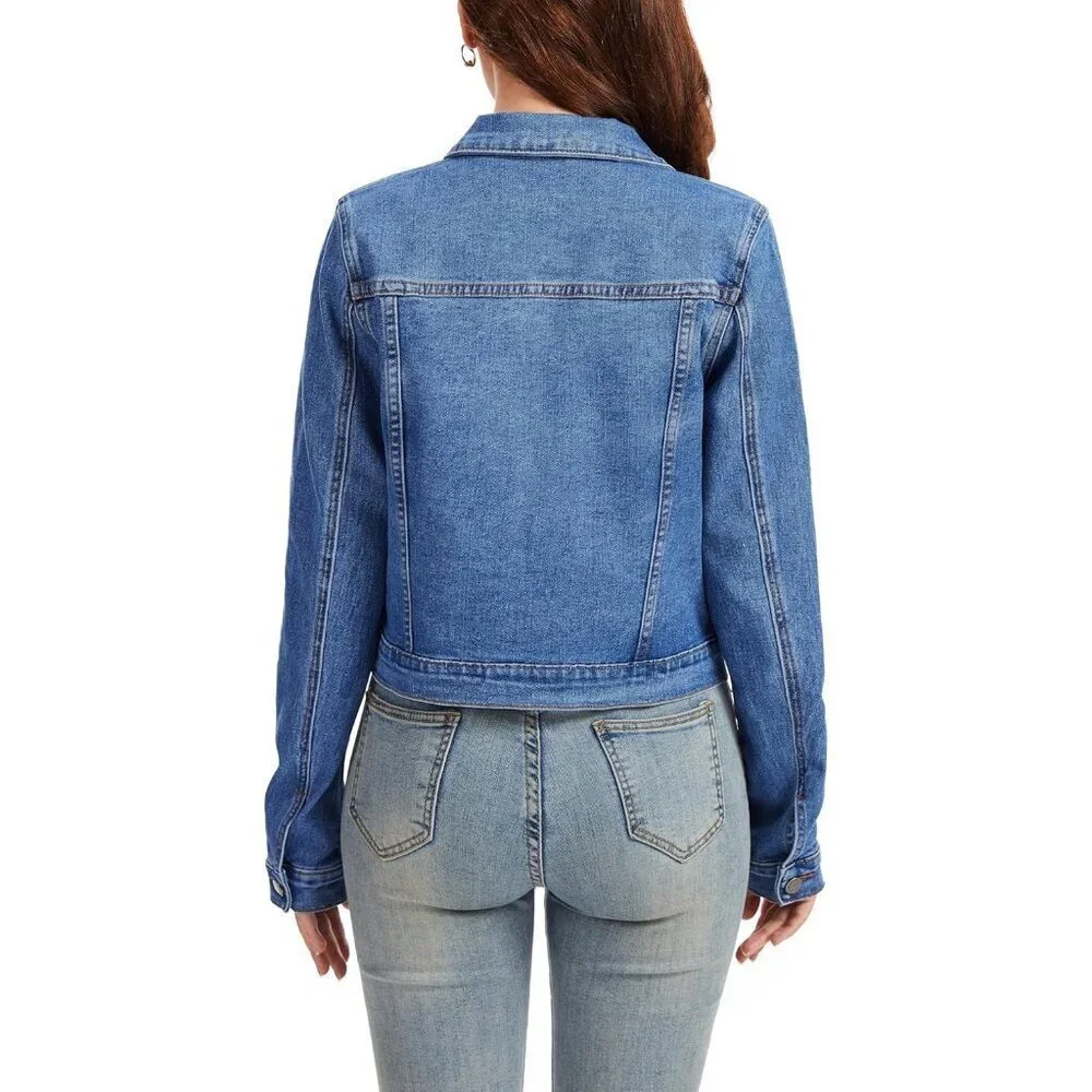andy & natalie Women's Jean Jacket Stretch Cropped Button Down Denim Jackets